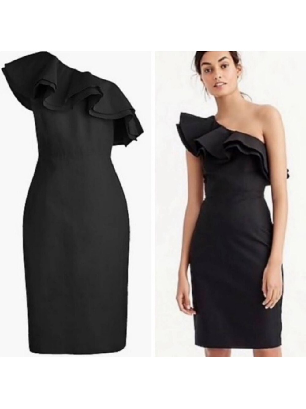 NWT J.CREW Black Ruffle One Shoulder Silk Cotton  Cocktail Dress 8